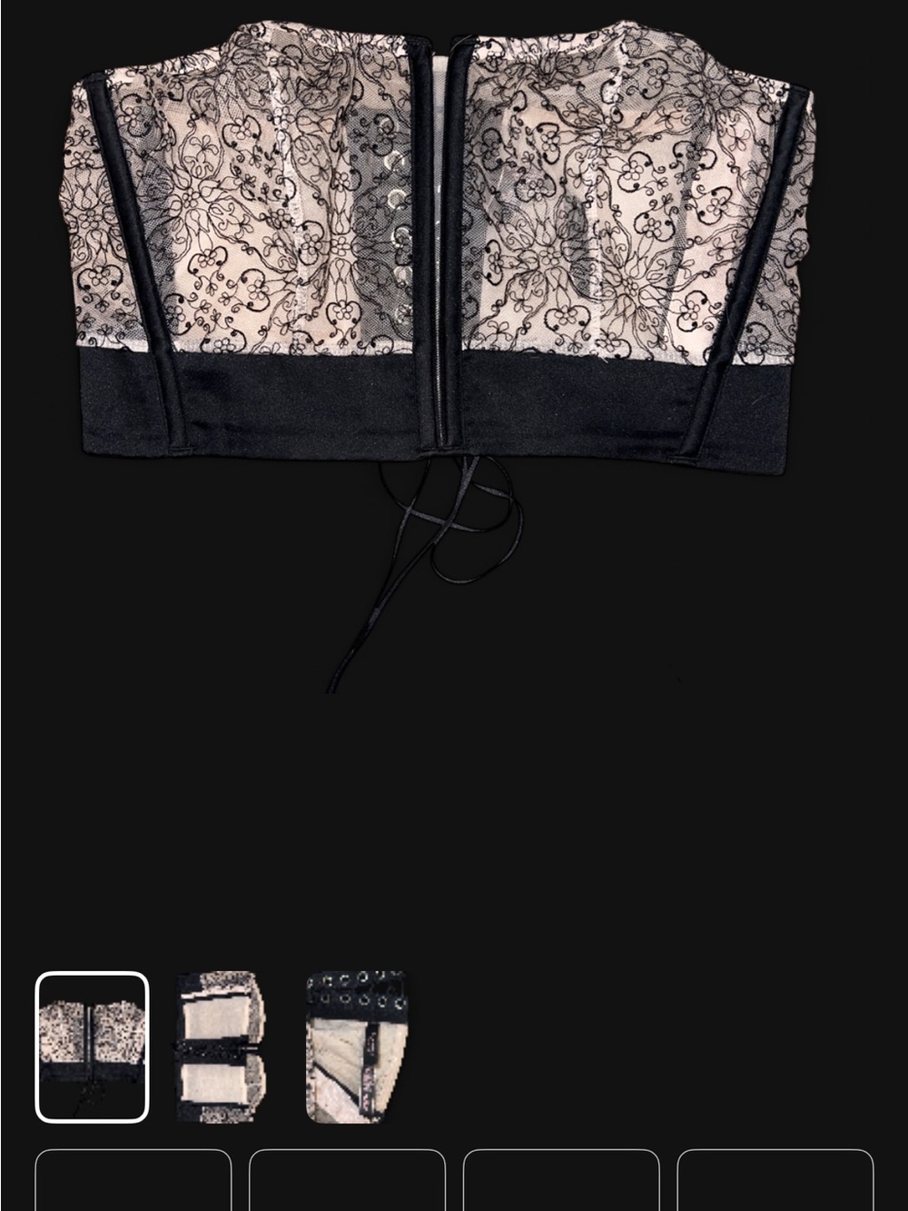 Victoria's Secret Black & Cream Floral Lace Bandeau Bustier